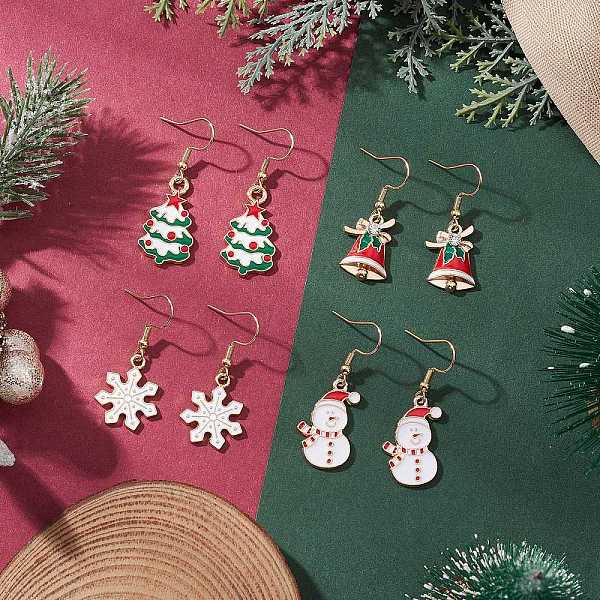 4 paire de boucles d'oreilles pendantes en alliage émaillé