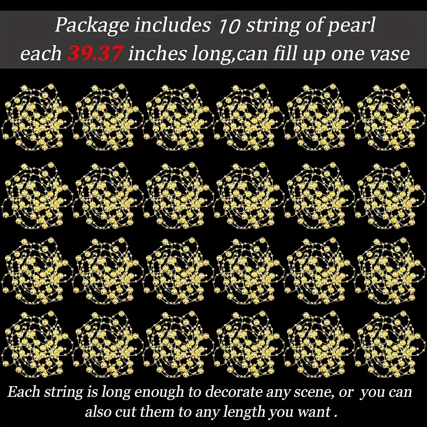 TEMU 10pcs Golden Artificial Pearl Beads For Floating Candle Holder, Plastic Pearl Bead String For Party Garland, Vase Filler, Wedding Centerpiece,