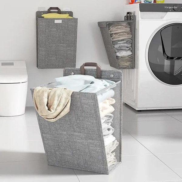 Laundry Bags 1pc Foldable Adhesive Basket Hamper Multifunctional Punch Free Wall Hanging Washing Clothes Mesh Hook Organizer