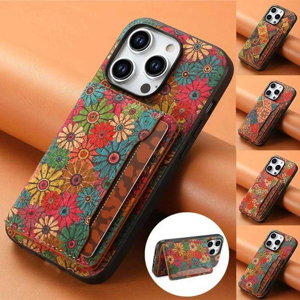 Flower Figure Leather Magnetic Wallet Phone Case For iPhone 16 15Pro Max 14 Plus 13 12 Pro 11 X XS XR 7 8 SE Card Holder CoverT250120