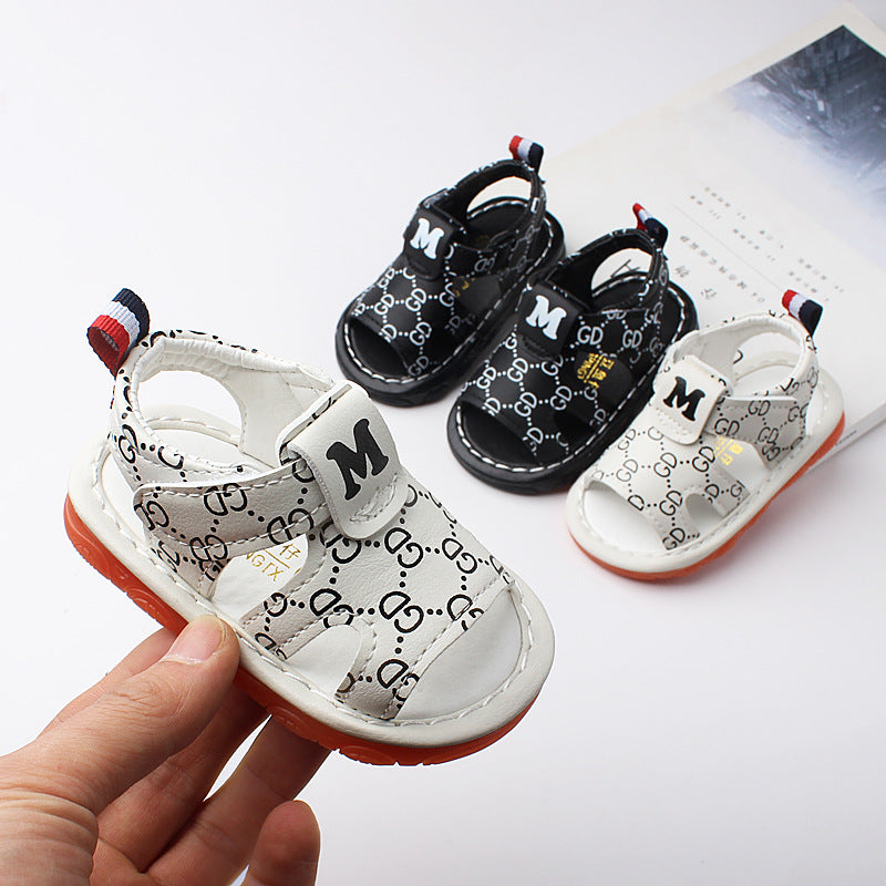 designer 2025 Summer style whistle boys&#039; sandals 0-1-2 years old toddler squeaky shoes with ox tendon sole for baby learning to walk.