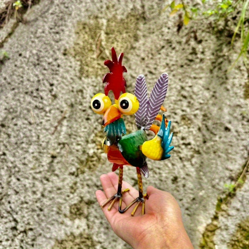 TEMU Wrought Iron Cute Cartoon Rooster Ornament - Vibrant Colorful Art Desktop-tabletop Decor For Indoor Outdoor Garden Courtyard, Valentine’s Day