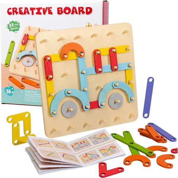 Creative Nail Board Puzzle Toys Montessori Education Geometric Graphics With Cards Preschool Kids Early Learning Game Toy Gifts 250107