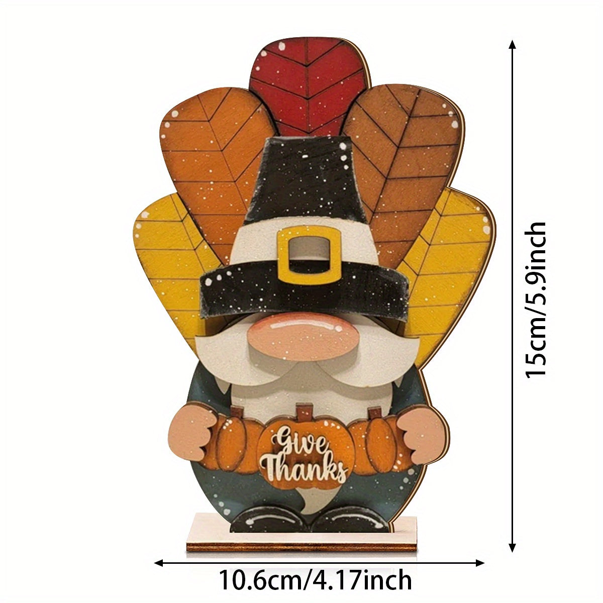 TEMU 2d Flat, 1pc Turkey Gnome Wooden Tabletop Decor - Rustic Farmhouse Thanksgiving Sign With "" Banner, & Pumpkin Design, Artificial Wood Battery-