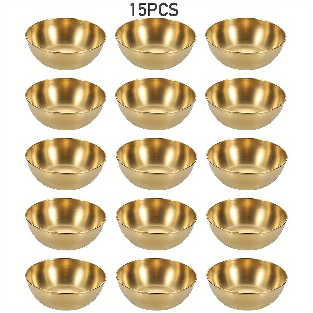 TEMU 3-5-15pcs Luxury Golden Sauce Dish, Premium Stainless Steel Mini Individual Sauce Bowl And Chopsticks, Round Seasoning Dish Suitable For Sushi-