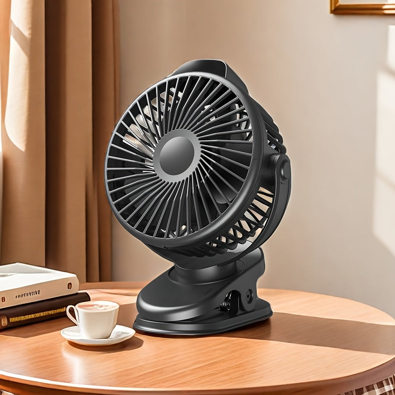 TEMU Usb Fan, Portable Clip-on Fan, Small Battery Powered Fan With Led Display, Suitable For Travel Camping, Car Tailstock, Office Desk, Bedroom