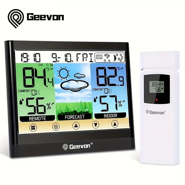 Geevon Weather Station Wireless Indoor Outdoor Thermometer Hygrometer Touch LCD Display with Alarm Clock Adjustable Backlight 250106