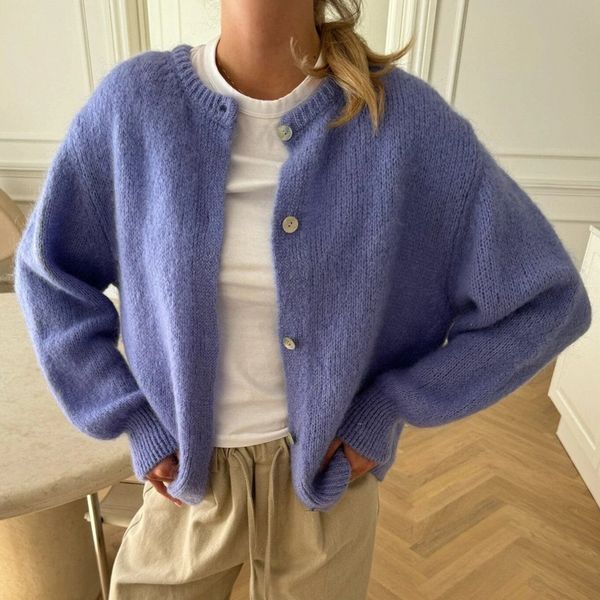 2024 Fashion Winter Womens Solid Color Cardigan Fuzzy Long Sleeve Button Down Sweater Soft Knit Tops Outerwear Loose Knitwear 250109