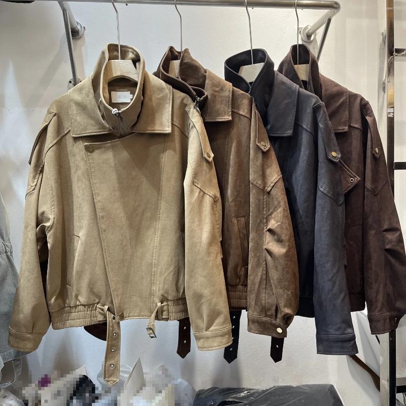 Women&#039;s Jackets Trendy American Retro Suede Jacket 2025 Small Size Outerwear Comfortable Casual High Collar Long Sleeve Street Style