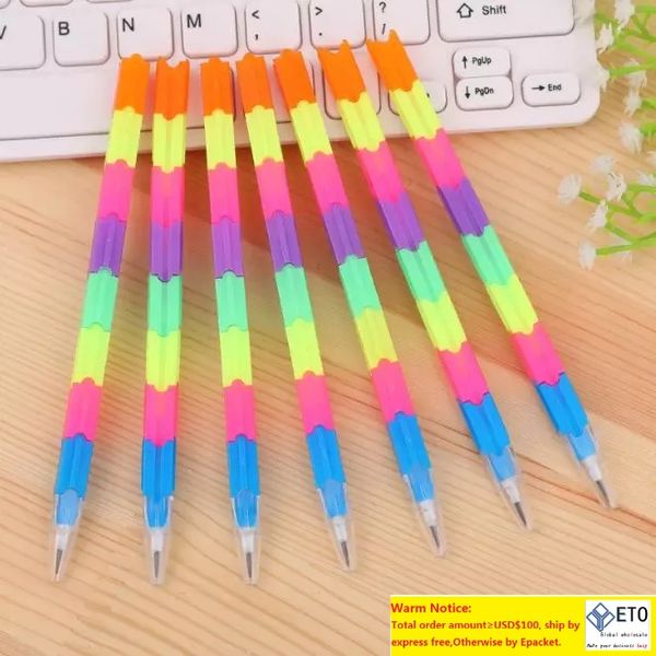 The Rainbow HB Pencils Creative Multi-functional Bullet Head Pencil Building Blocks Transform Writing Supplies Office School HA515