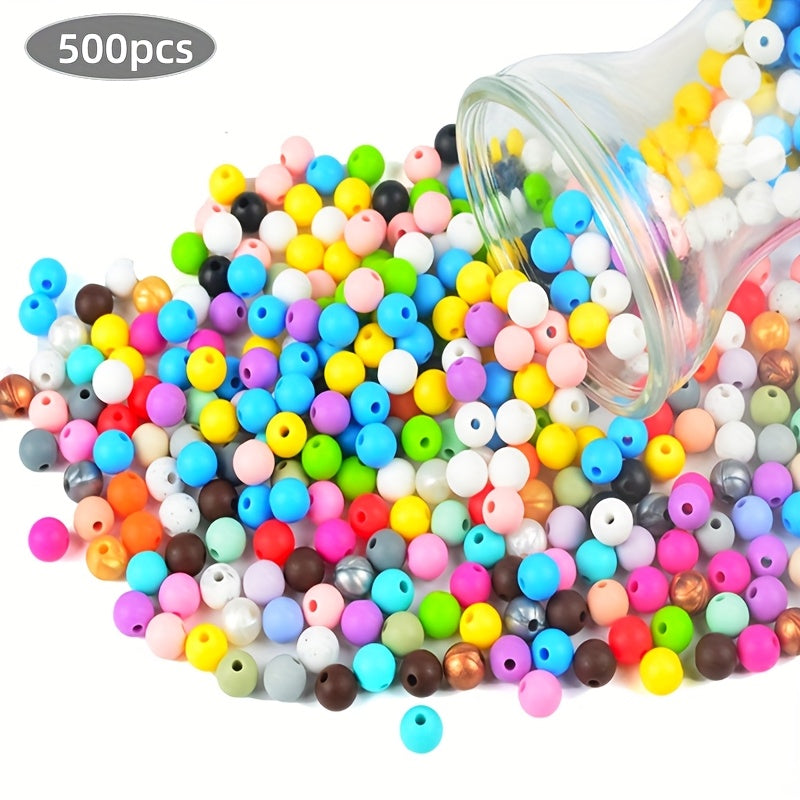 TEMU 500pcs 9mm Silicone Beads - Mixed Colors For Jewelry Making, Keychains, Bracelets & Necklaces Christmas & Halloween Gift