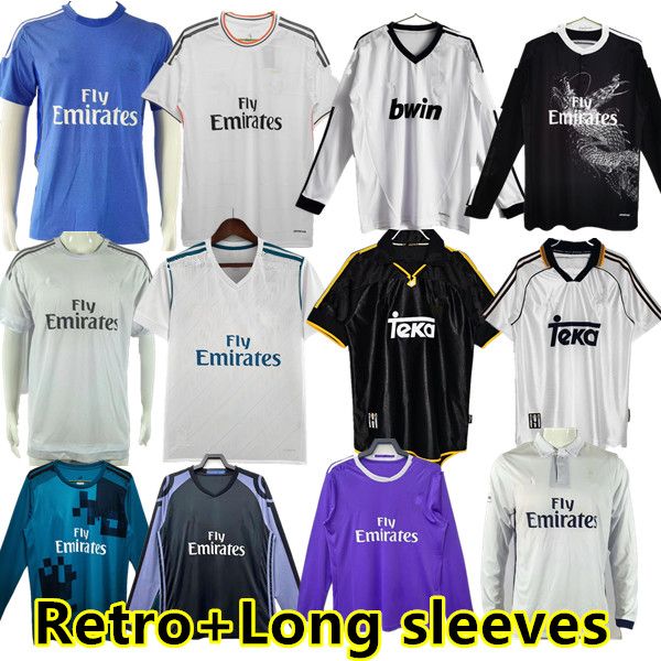 Retro Real Madrid Soccer Jerseys Long Sleeve Football Shirts GUTI Ramos SEEDORF CARLOS 1996 97 98 99 2000 13 14 15 16 17 18 RONALDO ZIDANE R