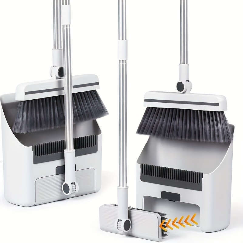3-in-1 Ergonomic Long Handle Floor Kit High-Efficiency Broom, Dustpan & Brush Set for Home, Office, School, Dorms - Durable, Easy-to-Clean Household