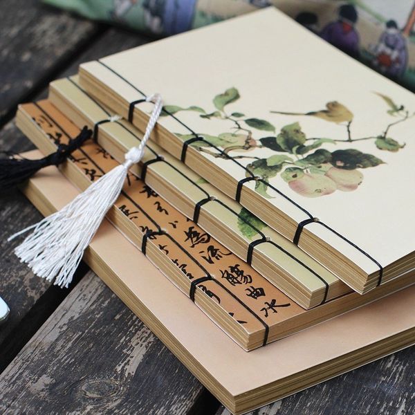 Notepads Chinese Vintage Personal Diary Notebook Antique Tassel Blank Kraft Paper Sketchbook Student 230408