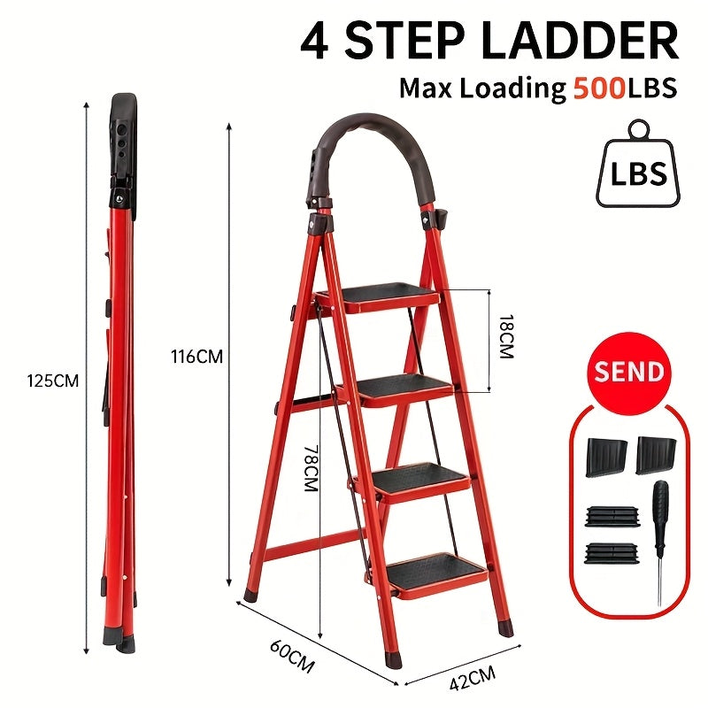 TEMU 1 -4- Folding Ladder 500 Lbs Load-bearing Non-slip Steps Lightweight Household Industrial-grade Space-saving High-capacity Foldable Ladder For