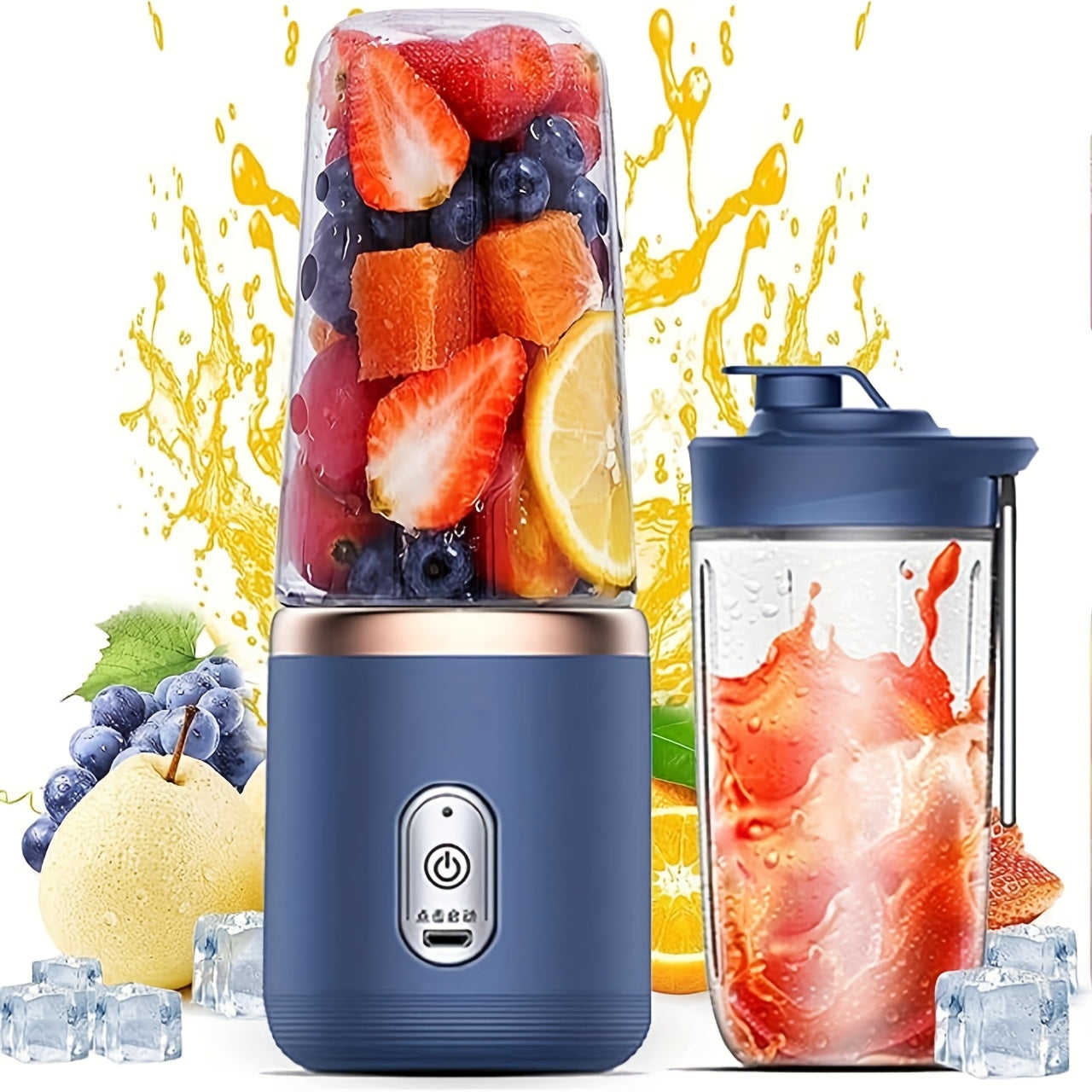 TEMU Portable Usb Rechargeable 2-in-1 Blender & Juicer - 14oz Mini Processor With 6-, 2000 Rpm Motor, Cup & Lid For Smoothies, Ice, - Compact For
