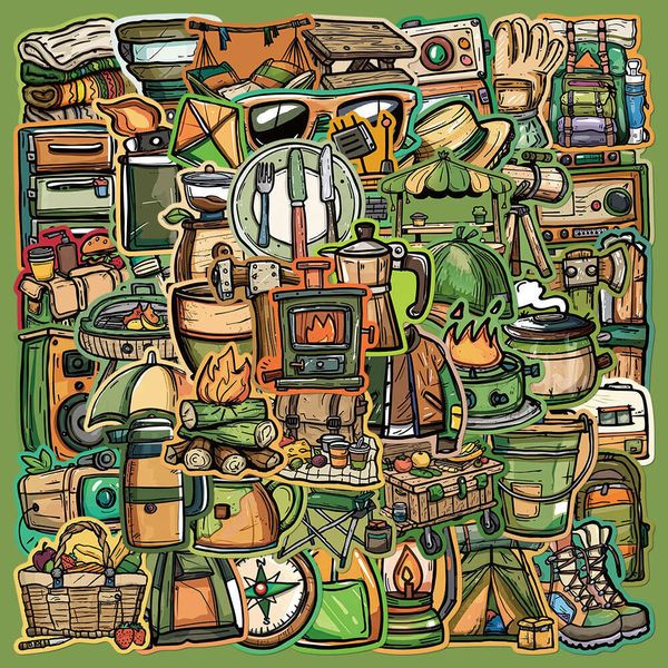 50 camping equipment stickers, outdoor laptops, account books, phone cases, thermos cups, decorative stickers