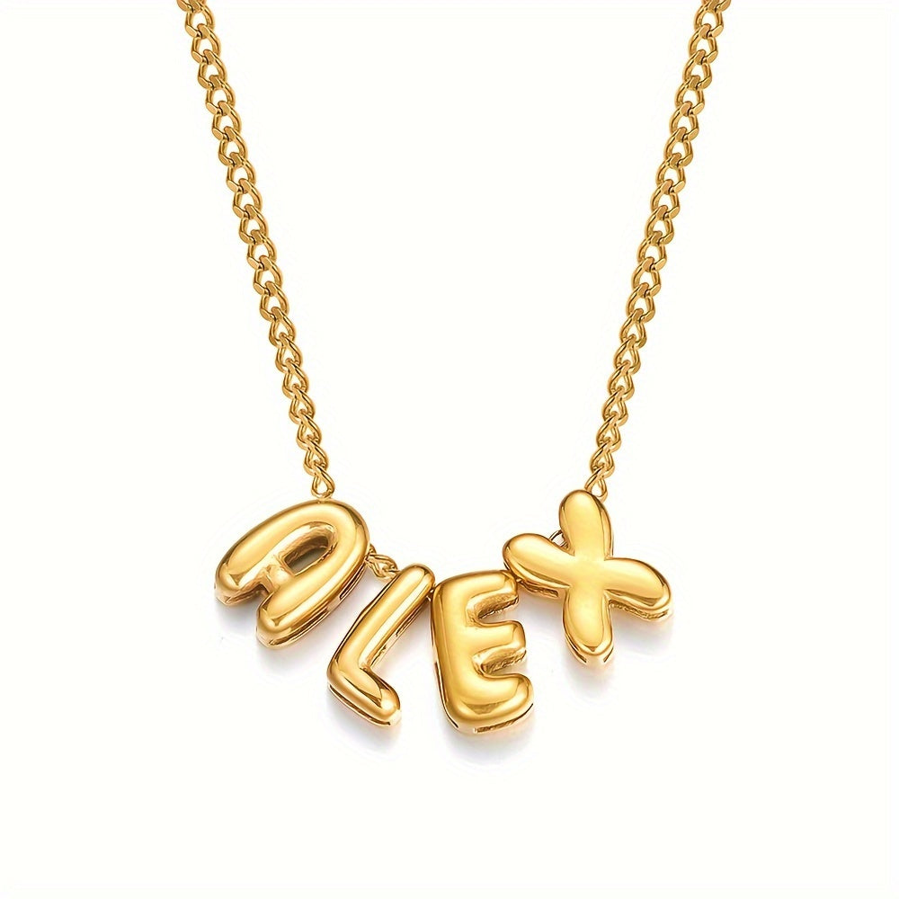 TEMU 1pc Personalized Name Necklace For Women - Elegant Golden-tone Bubble Letter Pendant, Custom Jewelry Gift For Weddings, Valentine's Day, Day &