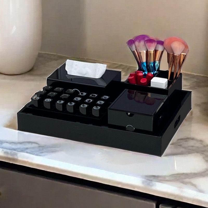 Luxury Black Storage Box Classic Logo Printed Acrylic Box Women&#039;s Beauty Products Cosmetic Brush Lipstick Storage Box Desktop Remote Control St