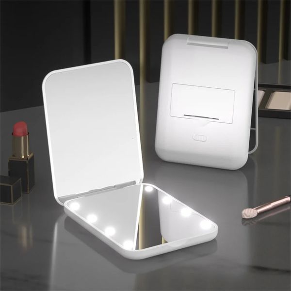 LED makeup mirror battery model 2 times enlarged double-sided mirror portable handheld folding makeup mirror 8 light beads 240704