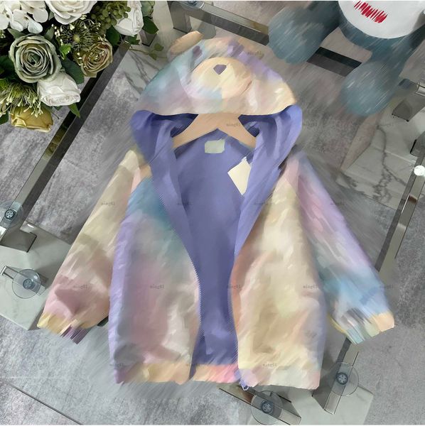 Brand baby jacket designer kids coat Size 100-160 Rainbow gradient sunscreen clothes Cartoon Bear Hat Design child Outerwear
