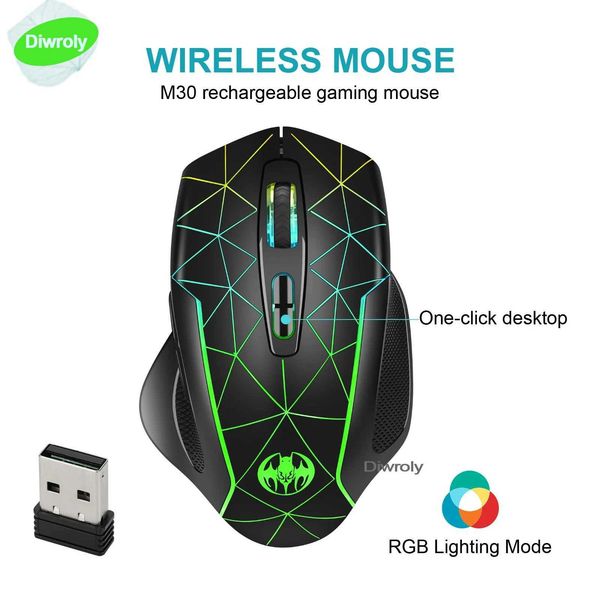 2.4G Wireless Mouse Rechargeable Gamer PC Mice Ergonomic 400mAh with 1600DPI Gaming Mice for Office Laptop with Windows MacLX241024