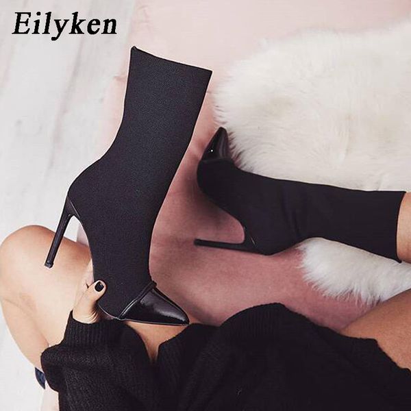 Eilyken Women Knitting Stretch Sock Ankle Boots Pointed Toe Elastic Slip On High Heel Autumn Winter Pumps Shoes ee8e