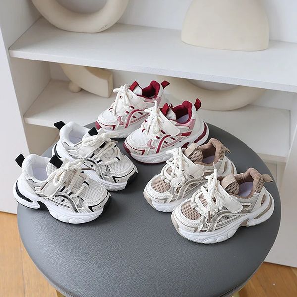 Autumn Boys Little White Shoes Spring and Autumn Girls Mesh Mesh Blindable Casual Running Shoes Childrens Sports Sapatos 241216