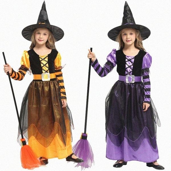 Girls Dresses Halloween Withc Princess Costume Hat Makeup Ball Kids Clothes Puffy Skirts Toddler Youth Cosplay Performance Skirt ChiMirS#