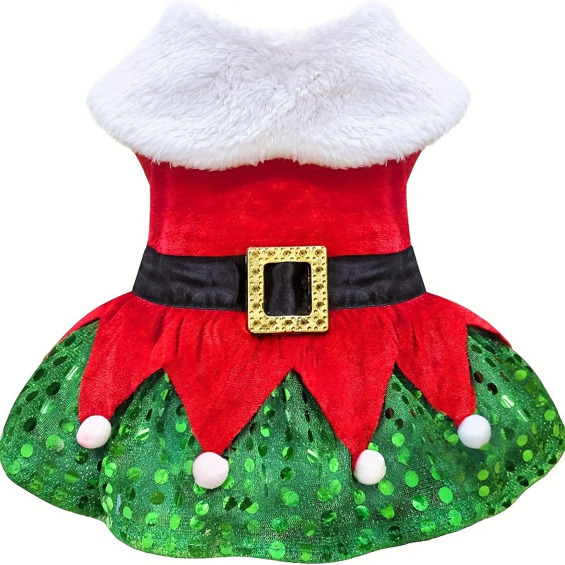 TEMU Festive Dress - Top, Skirt For Small To Medium Dogs And Cats, Christmas Parties And Winter Celebrations, Dog Christmas Clothes