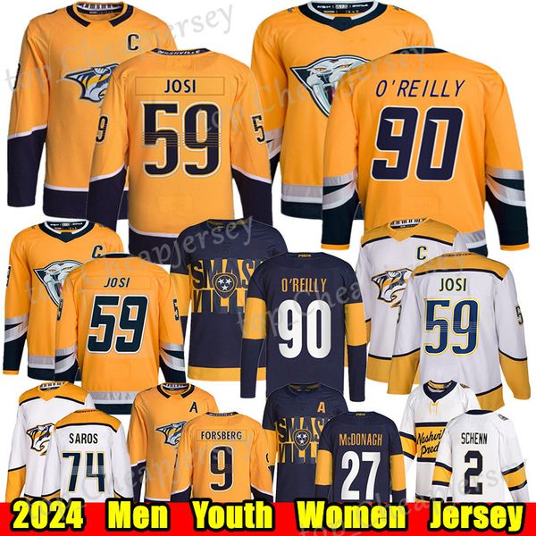 2024 Reverse Retro Hockey Jersey - Stamkos Josi OReilly Forsberg Saros Sissons Skjei Schenn Marchessault