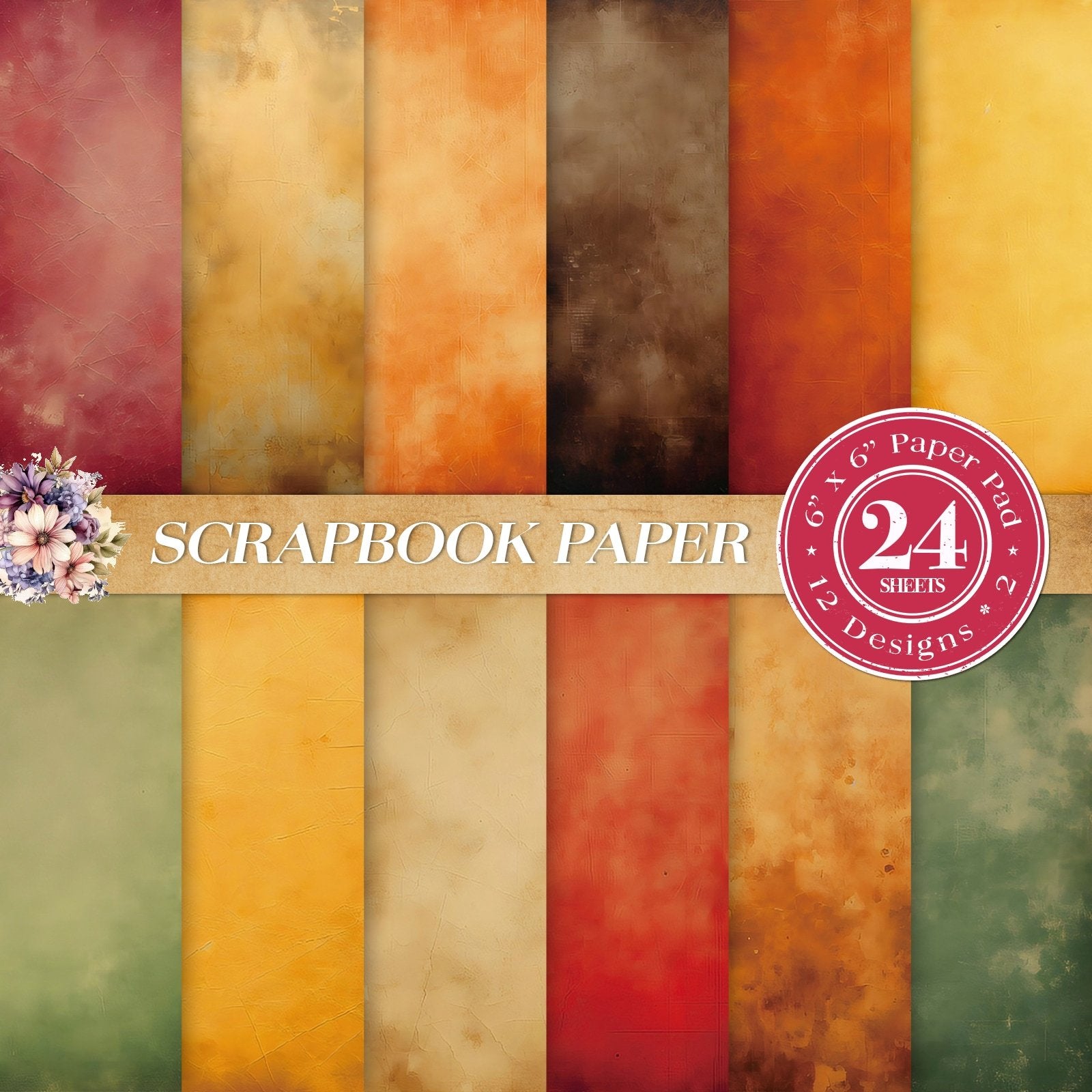 TEMU 24pcs Earthy Tones Scrapbooking Paper, Distressed Vintage Diy Sheets, 6 Inch Single-sided Printed Patterned Paper, For Journals Handmade Cards