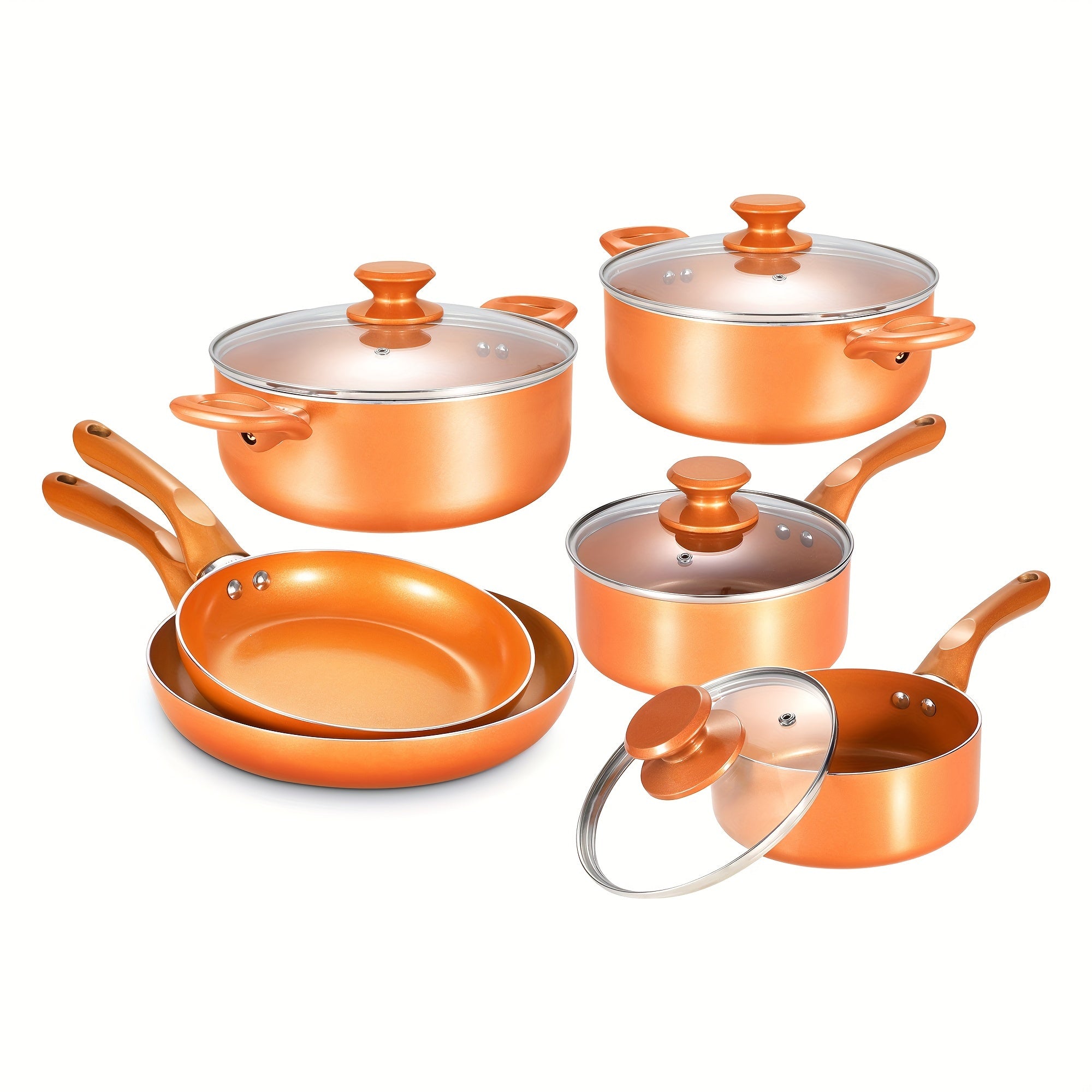 TEMU | 10-piece Non Stick Pots And Pans Set, Aluminum Ceramic Cookware Set With Lids, Induction, Non-toxic Pan Set Compatible With Ceramic Coating,