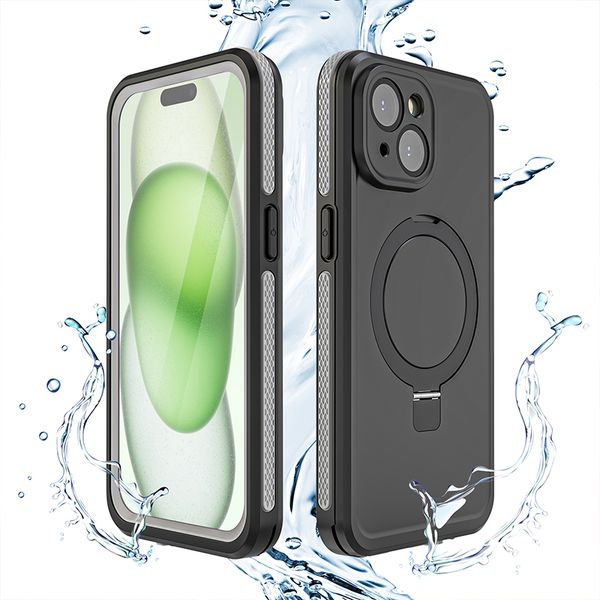 Waterproof Armor Phone Case for iPhone 15 Pro Max Outdoor Sports Heavy Duty Full Protective Rugged Hybrid Kickstand Snowproof Shell Supporti