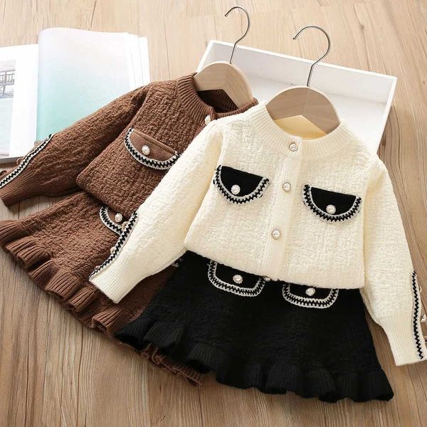 Clothing Sets Girls Clothes Sets Spring Autumn Children Woolen Jersey Sweaters Tops Skirts Princess Dress Suit For Baby Knitted Outfits Kids