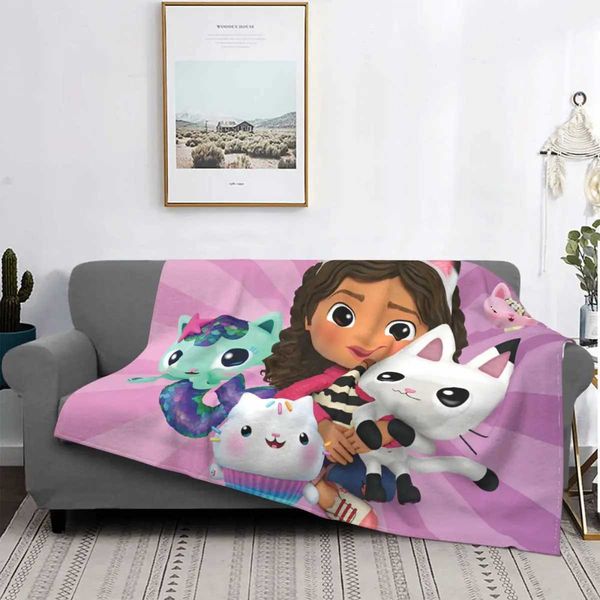Gabbys Dollhouse Cartoon Veet Summer Portable Super Warm Throw Blanket for Bedding Travel Bedspreads Y240730