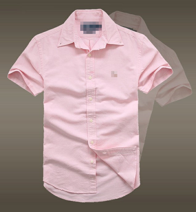 Men&#039;s brand handsome shirt, solid color short sleeved embroidered colorful classic business T-shirt, button up collar, slim fit, high-quality q