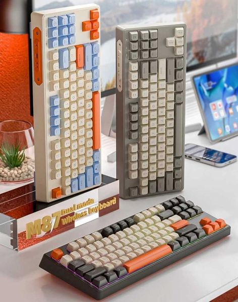 Keyboards Wireless Mechanical Feel Keyboard 87 Keys Layout Spanish Russian Korean Arabic Keyboard M87 Gaming RGB Light Type C Big Battery y2