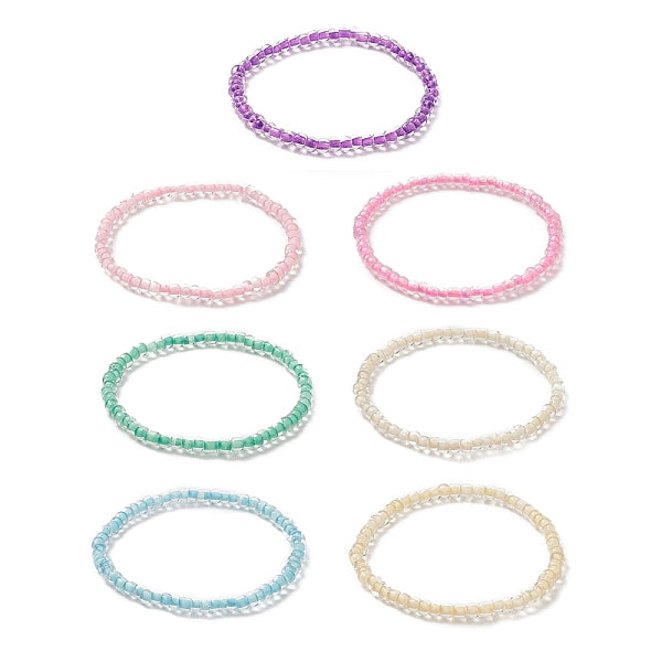 7 pièces 7 couleur bonbon couleur verre graine perlée bracelets extensibles ensemble pour les femmes