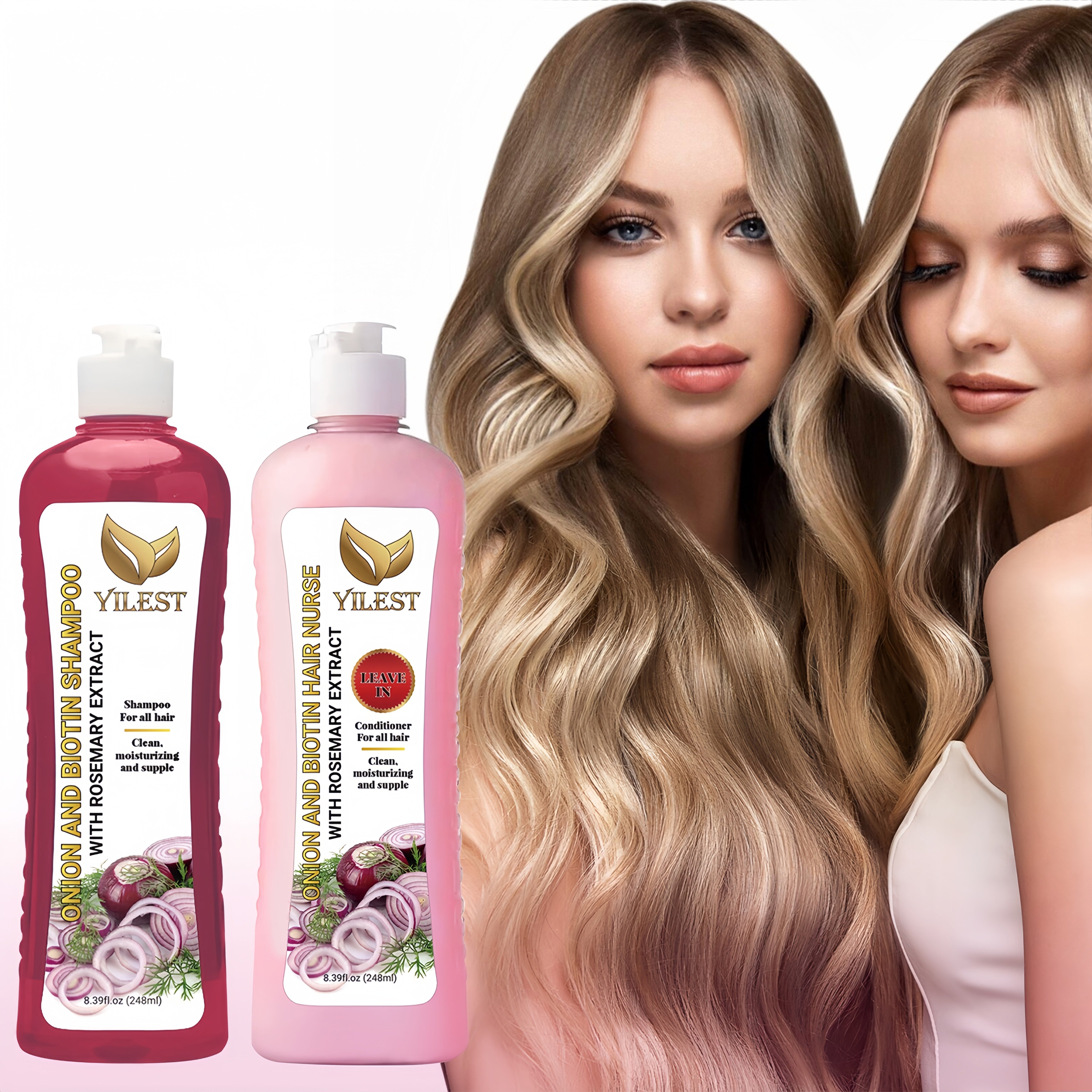 TEMU Vilest 2 Bottle Onion Shampoo Set: Fragrance Shampoo And Conditioner, Smooth, Clean Hair - Soft And Glossy, Damaged Hair, Shampoo Suitable For