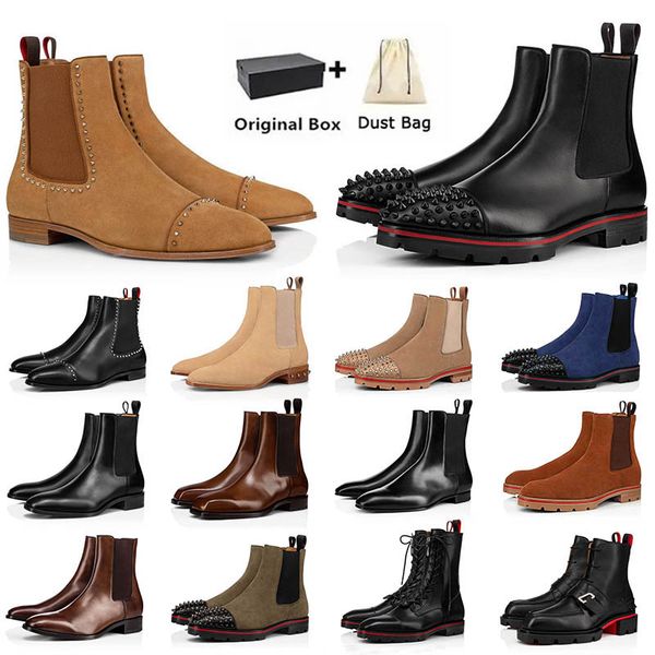 With Box Designer Men Boots Patent Genuine Leather Loafers Black Beige Platform Sneakers Flat Over The Knee Martins Red Boot Mens Office Boo