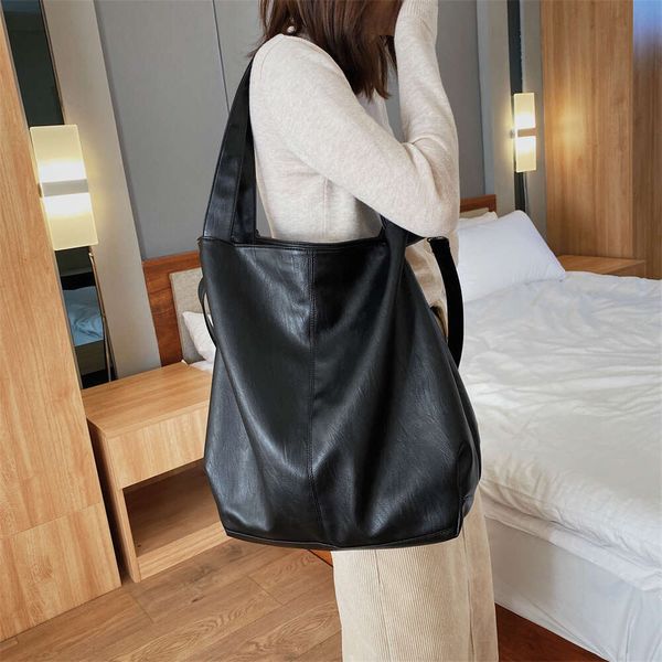Oversized Black Shoulder Bags For Women Soft Leather Large Capacity Shopper Totes Dual-strap Big Crossbody Bag 241009