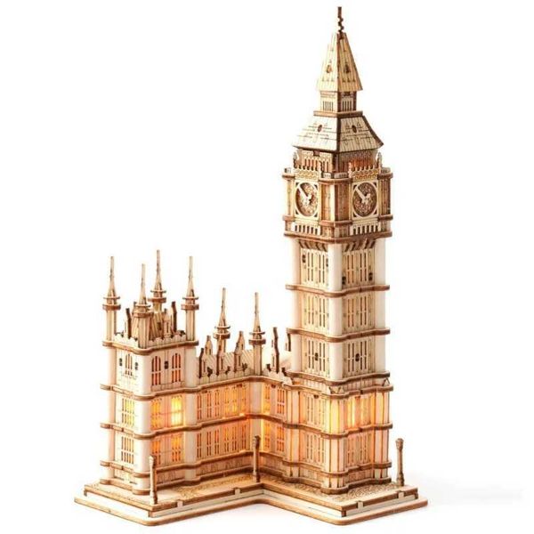 Robotime Big Ben kit 3D Puzzle Wooden Craft Kits DIY Construction Model Kit with LED Light Birthday Gifts for Adts TeensT250118
