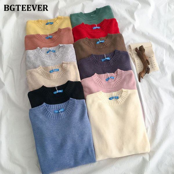 Women&#039;s Sweaters BGTEEVER Autumn Winter Basic Knitted Sweater for Women Casual O-neck Loose Solid Female Pullovers Jumpers Knitting Top