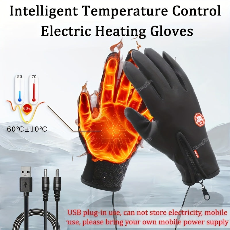 TEMU Usb Heated Gloves, Heating The Back Of Has A Temperature Function 5 Touchscreen-compatible, Hand Washable, Made Of Fabric, For Winter , Outdoor