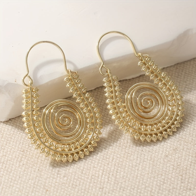 TEMU Fonect Women's Bohemian Retro Spiral Hoop Earrings - Golden-tone Copper Spiral Design, Thick Durable Hoops For Daily Wear & Parties, April