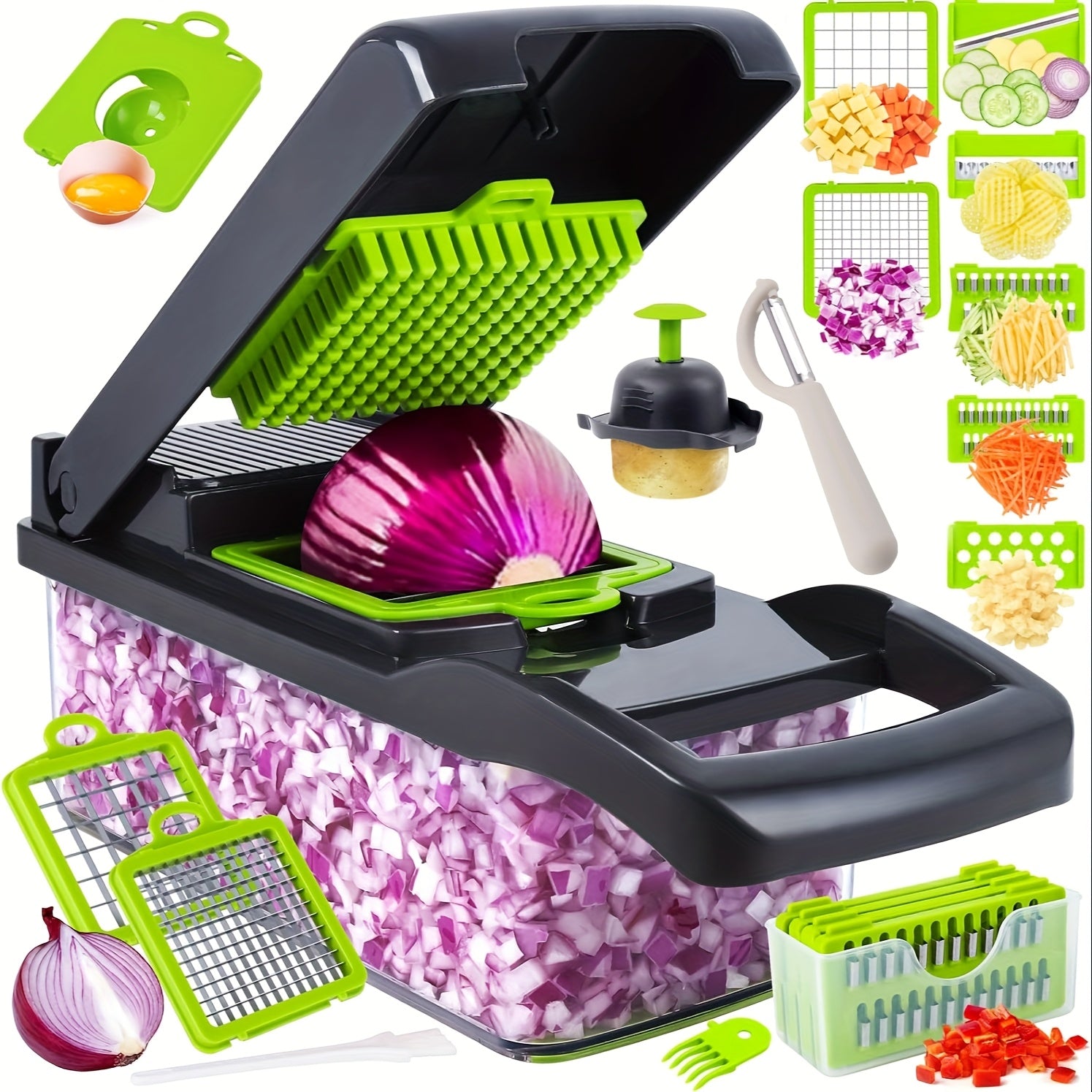 TEMU 16in 1, 8- Vegetable Chopper, Onion Grinder, Cutter, Dicer, Egg Slicer With Container, Brown Slicer, And Kitchen Utensils, Salad Chopper