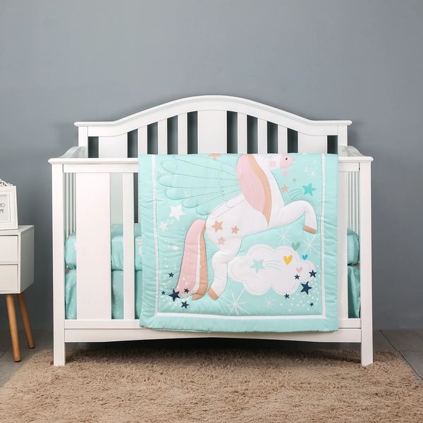 3pcs micro fiber brushed Baby Crib Bedding Set unicorn n lion boys and girls cheep including quilt crib sheet skirt 250114