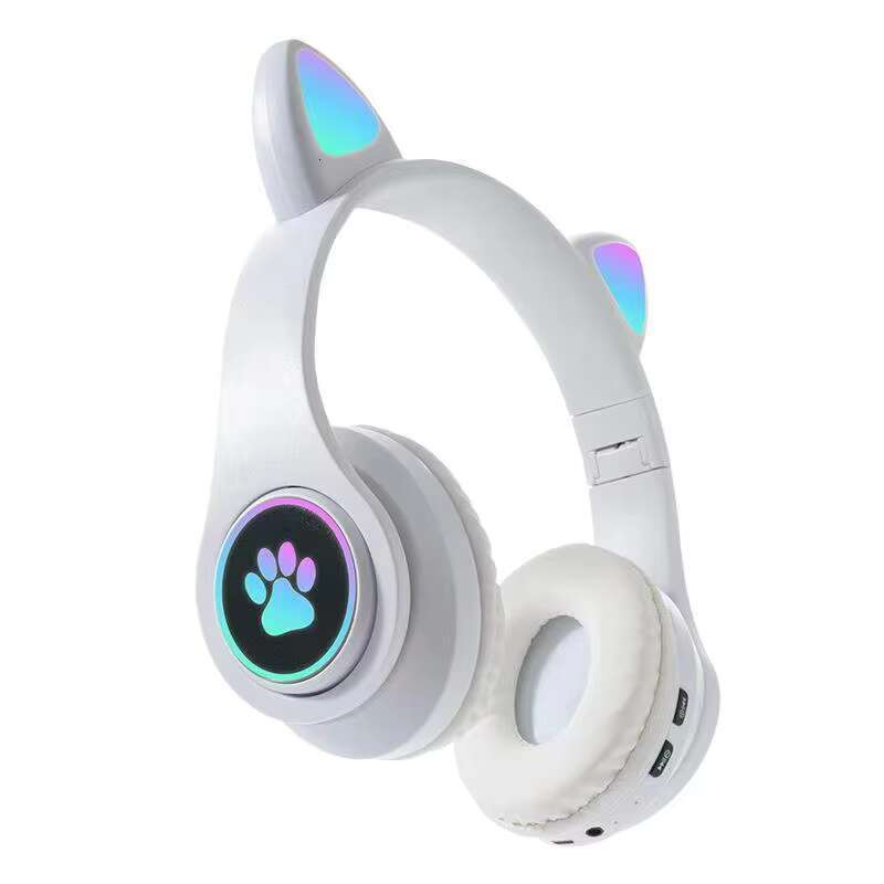 B39B Glowing Ears Cute Cool BT Gaming Headset On-Ear & Over-Ear Headphones with Cat Claws Design