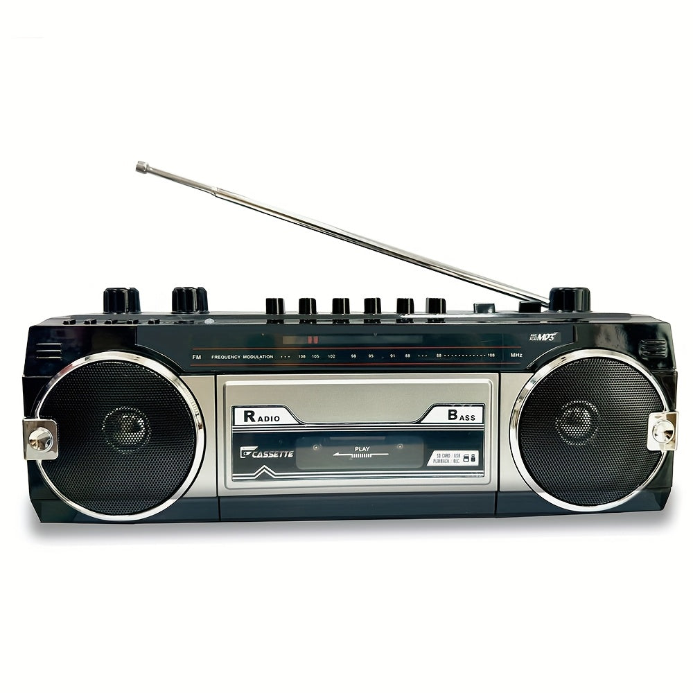 TEMU Retro Boombox, Player Recorder, Am-fm -sw1-sw2 Radio, Usb- Slots, Headphone Jack, Cassettes To Usb-sd, Classic 80s Style Retro, Black, Built-in